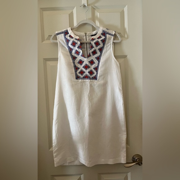 J. Crew Dresses & Skirts - J.Crew sleeveless split neck linen embroidered diamond pattern sheath dress XS